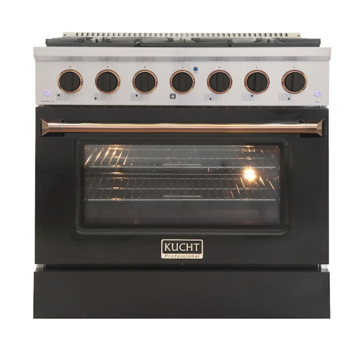 Kucht 36" Pro-Style Natural Gas Dual Fuel Range in Black with Gold Accent - KDF362-K-GOLD