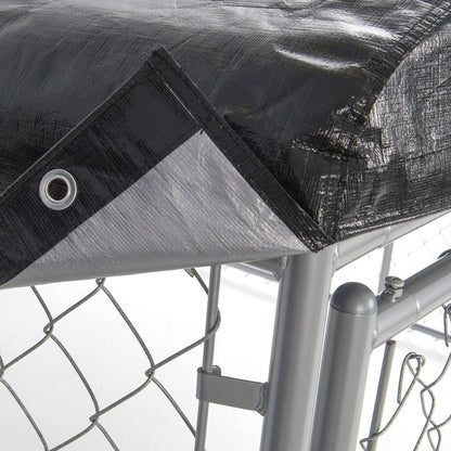 Lucky Dog 10' x 10' Chain Link Dog Kennel (2 Pack) & Waterproof Roof Cover - 174393