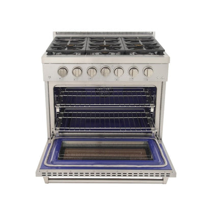 Kucht Professional 36" 5.2 cu. ft. Propane Gas Range in Stainless Steel with True Simmer Burners, KFX3600X/LP-S - KFX3600X/LP-S