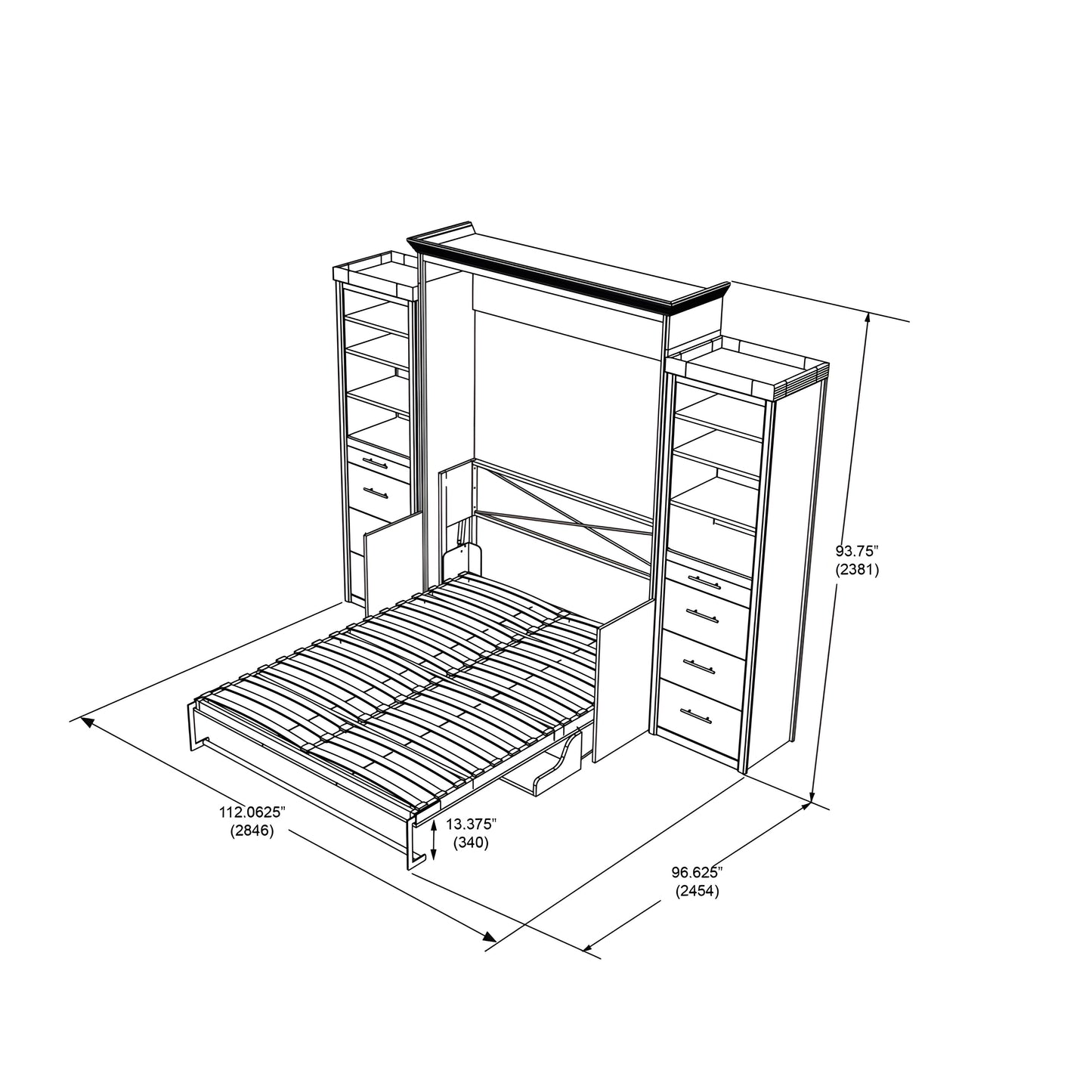 Murphy Bed With Desk & 2 Storage Cabinets, Queen Size, Coventry Walnut by Leto Muro