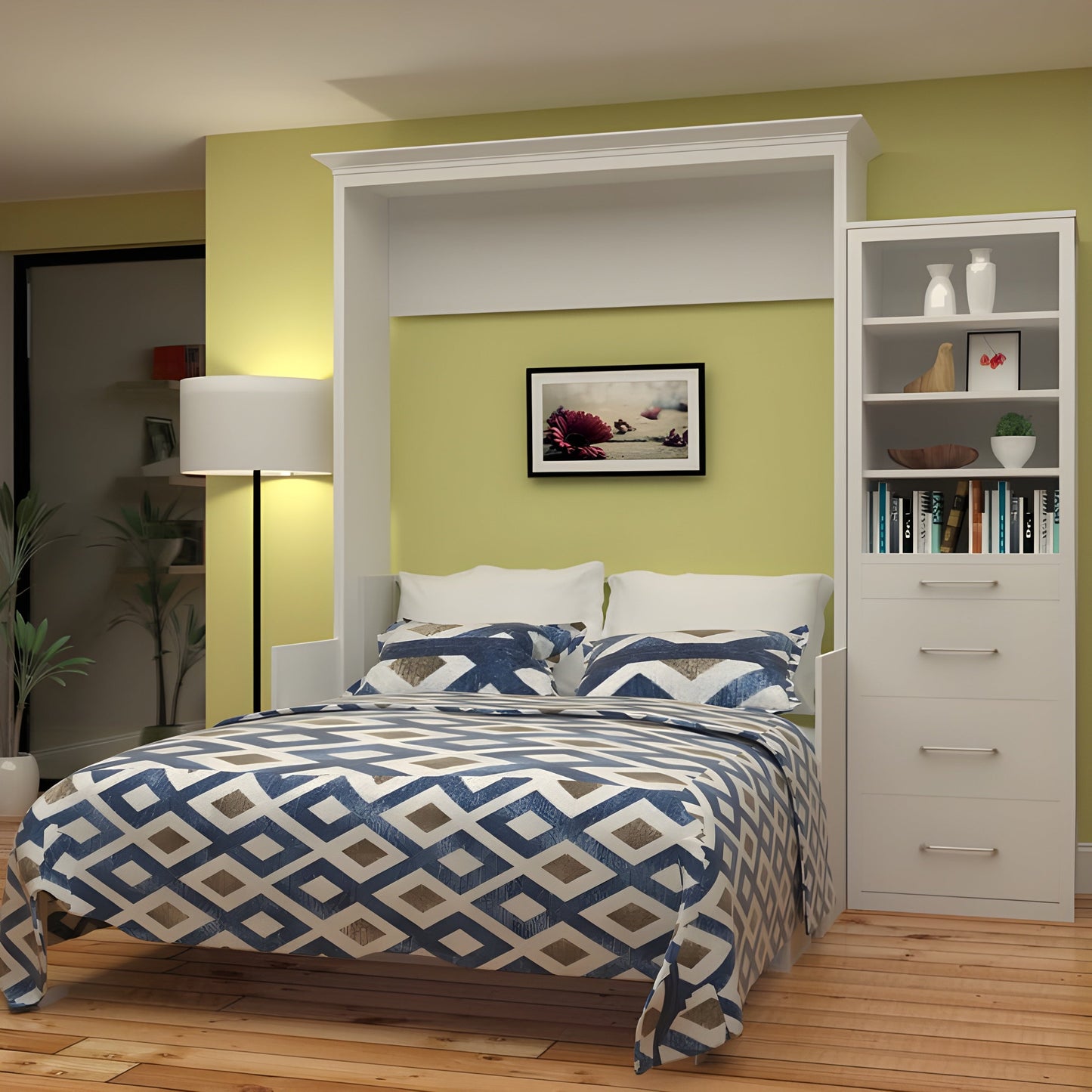 Murphy Bed With Desk & Storage Cabinet, Queen Size, White by Leto Muro